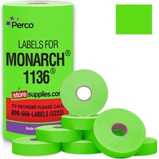 Perco Fluorescent Green Pricing Labels for Monarch 1136 Price Gun - 8 Rolls, ...