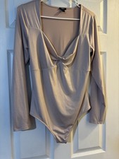Express Body Contour Bodysuit size L shimmer champagne long sleeve EXCELLENT 