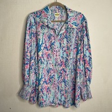 NWOT Boho Colorful Long Sleeve Tunic Blouse Shirt Women Plus Size 2XL Pink/Blue
