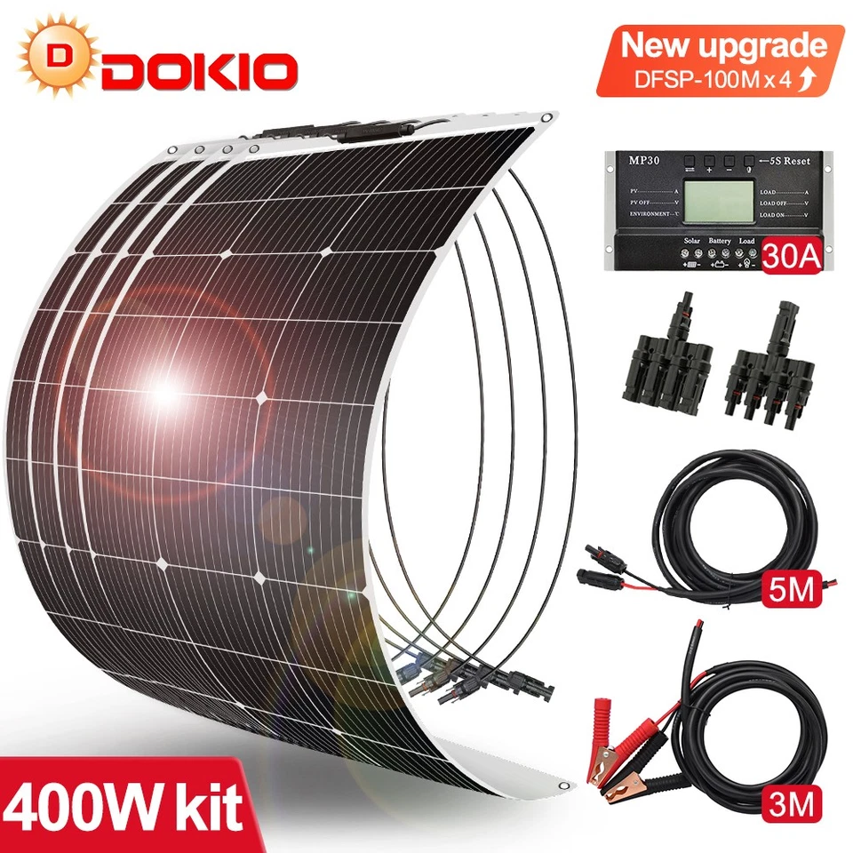 DOKIO Flexibles Solarmodul 400W Kit für Wohnmobil,Boot,Wohnhaus,Balkon Solarpanel