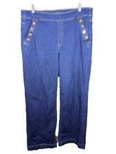 Chico  s Pull On Wide Leg Jeans Womens Sz 3R US 16R Dark Wash Stretch Denim