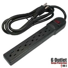 6 Outlet Grounded Power Strip Surge Protector 90J 125V 15A with 6FT Cord Black