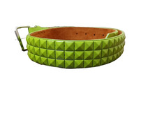 Punk Rock Leather Belt Green Star Pyramid Studded Checker Board 30-32