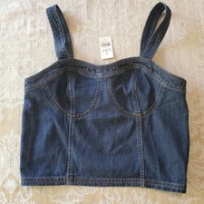 Loft Size 4 Denim Sleeveless Bustier Corset Style Crop Top Stretch Back NWT