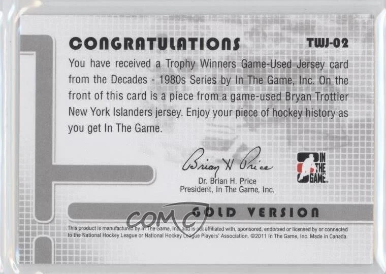 2010 ITG Decades 1980s Trophy Winners Game-Used Jersey Gold /10 Bryan Trottier - Image 2 of 2