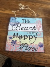 Beach Lover Wooden Plaque-Beach Decor 12x 12 The Beach Is My Happy Place NEW