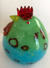 1980s Italian Turquoise Blue  Green Murano Glass Round Rooster Sculpture