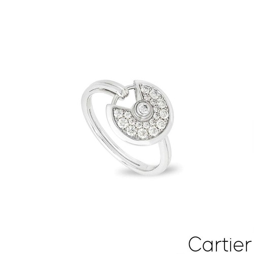 Cartier White Gold Pave Diamond Amulette De Cartier Size 53 Ring 0.45ct TDW
