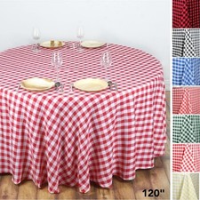 120-Inch ROUND Checked Gingham Polyester Tablecloth Dinner Wedding Linens Party