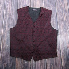 Brandon Michael Vest Mens Large Burgundy Paisley Jacquard Formal Waistcoat