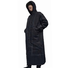 Hiver Noir à Capuche Laine Fausse Fourrure Long Manches Cape Manteau Veste Baja