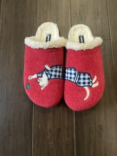 Lands End Cat Yarn Red Felt Scuff Slippers House Shoes Gingham Slides Size 9