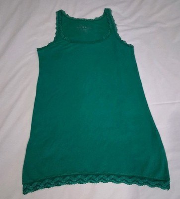 Vintage Y2K Ribbed Stretch Lace Trim Green Cami Bella Swan Elena Gilbert  Sz M