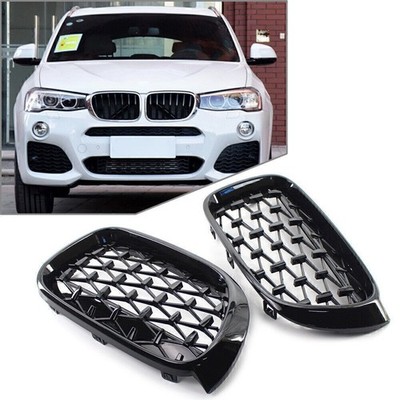 For BMW X3 F25 /X4 F26 2014-2017 Diamond Meteor Front Kidney Grille Gloss Black