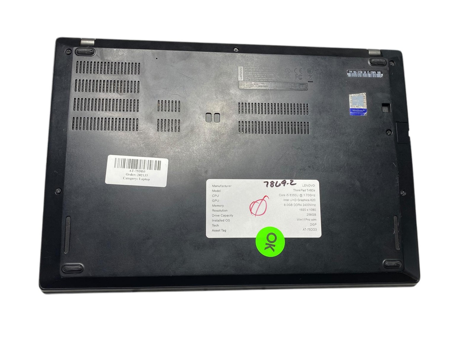 Lenovo ThinkPad T480s, 14-Inch Laptop, with Intel Core i5-8350U, Windows 11 Pro