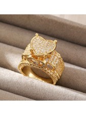 Gold Heart Ring With Micro Pave Zirconia For Women Size 6 7 8 9 10