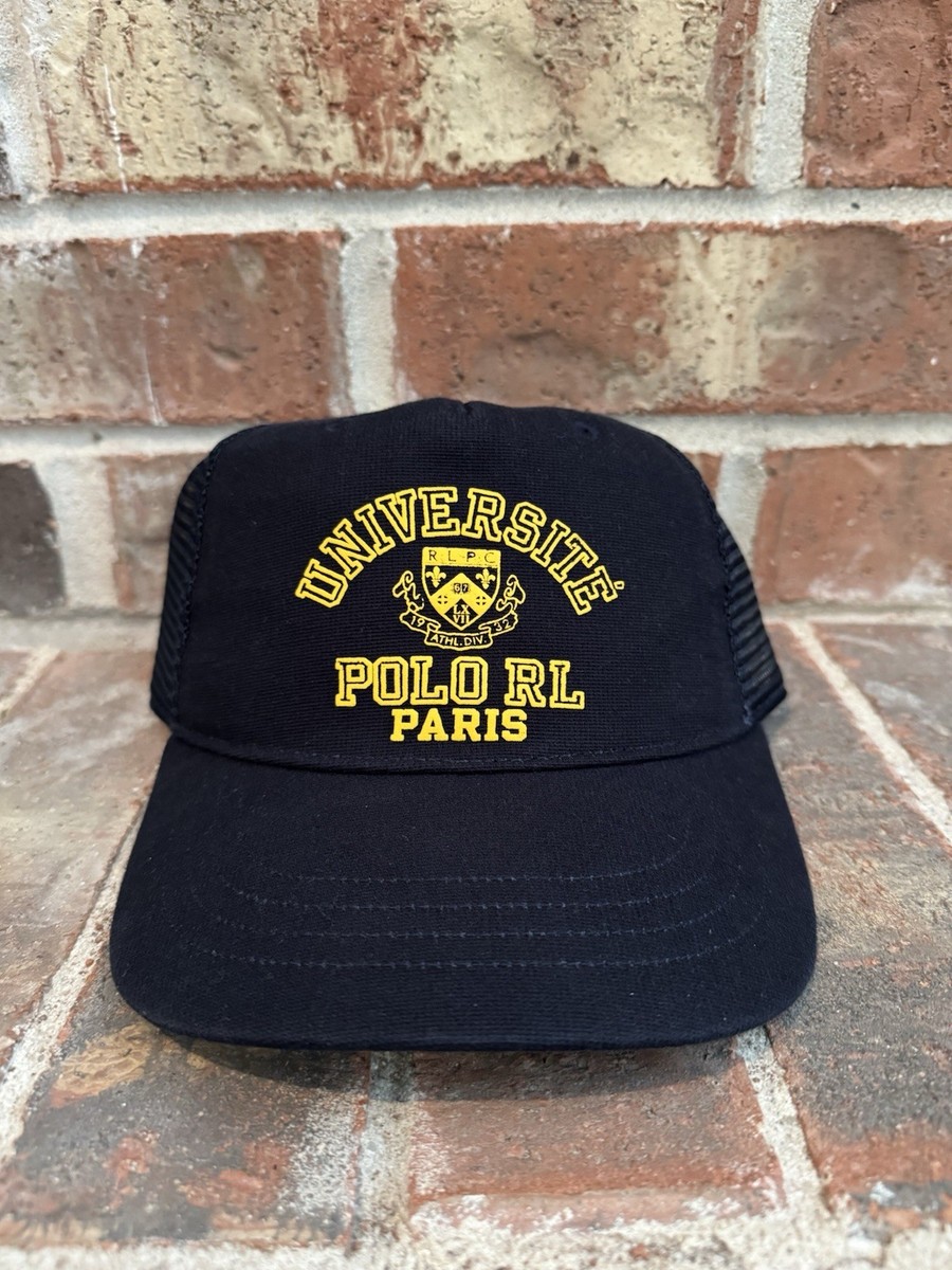 New Polo Ralph Lauren Universite Paris Crest Trucker Black Hat Cap