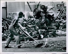 1964 Eric Kerr Street Clean Sweeping Metal Shipped Junk Yard Worker 8X10 Photo