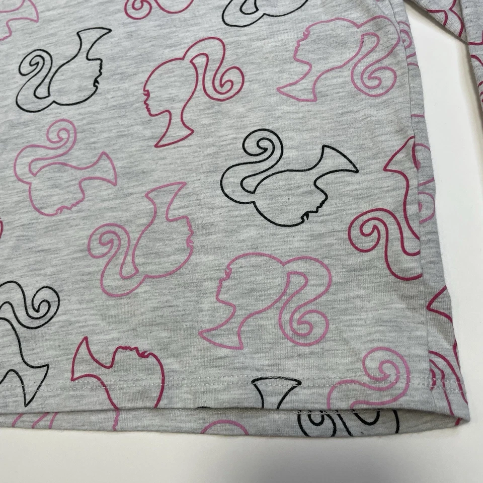 Barbie Mattel Profile Faces Gris Rosa Manga Larga Mezcla Algodón Camiseta Niñas 5T Foto 3 de 4