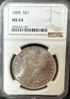 1885 Morgan Dollar NGC Certified MS64