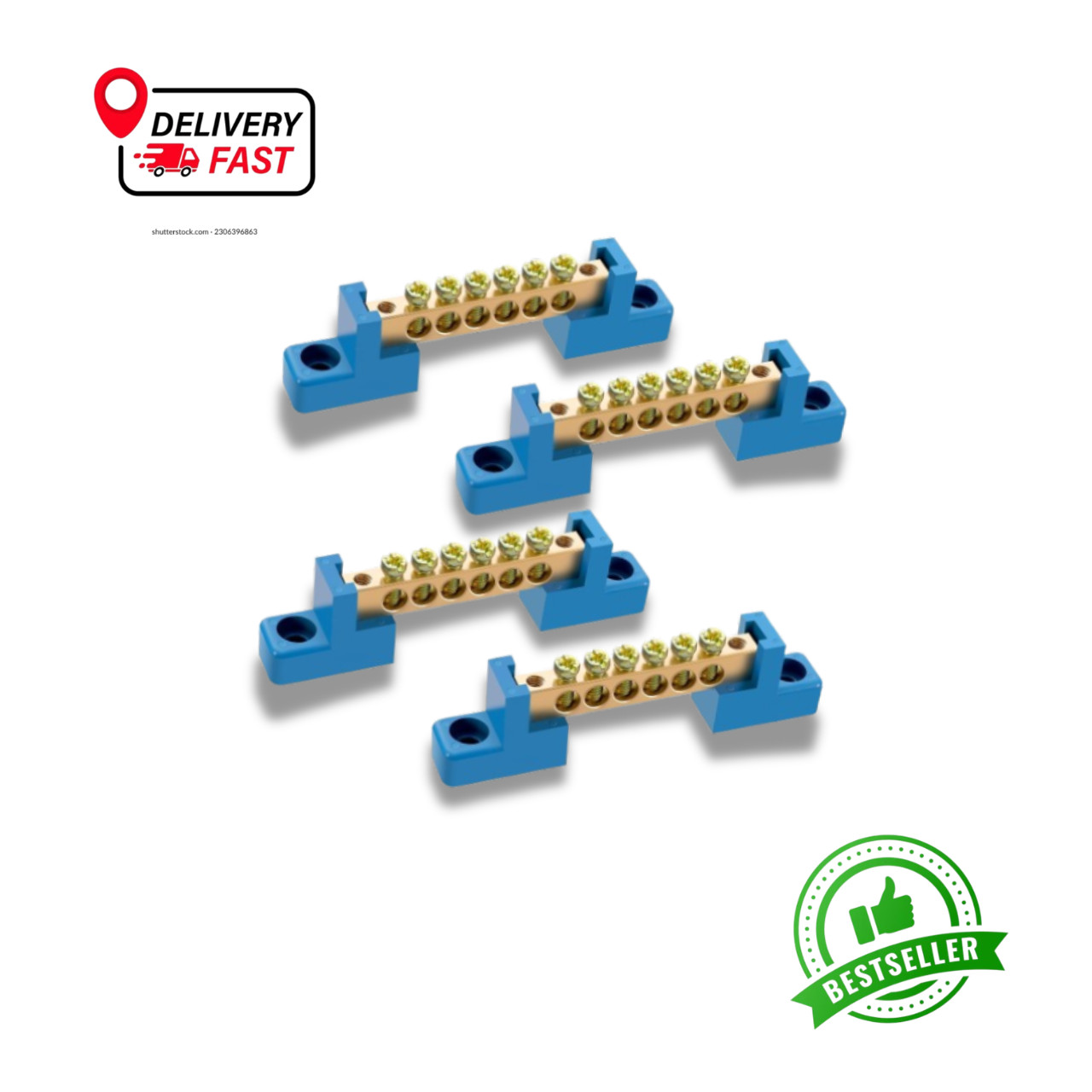 Neutral Bar, 4 Pack 6-Position Brass Bus Bar Terminal Block | Blue Insulated
