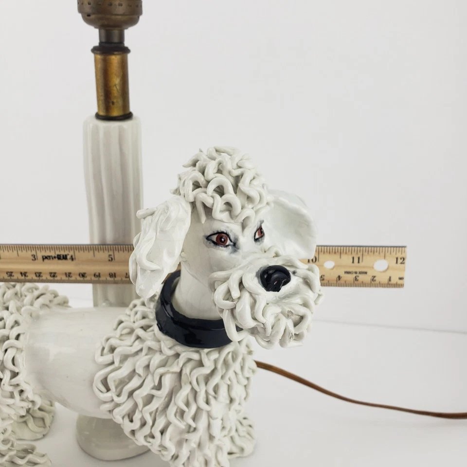 Lámpara caniche francés espagueti blanco vintage MCM 1950 decoración Foto 3 de 4