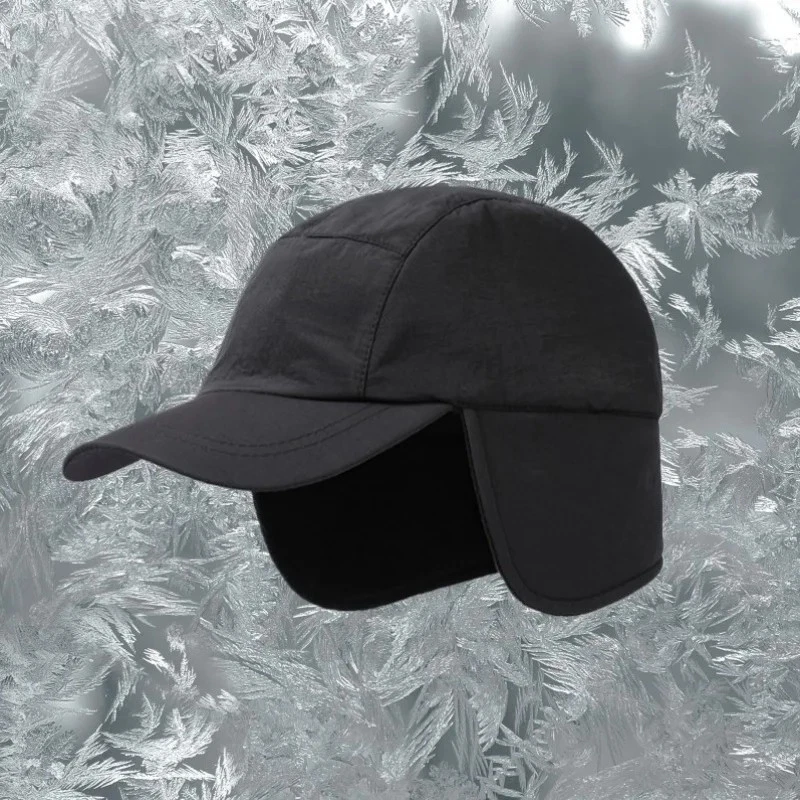 Winter Fleece Warm Hat with Visor Earflaps Outdoor Windproof Cap for Men Women