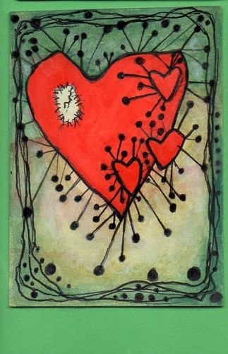 aceo art card original paintings punky heart 1