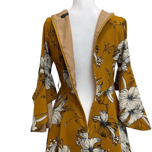 Zero DC dunkelsenfgelb Blumen Fit & Flare Glockenärmel Boho Minikleid Gr. M - Bild 4 von 14