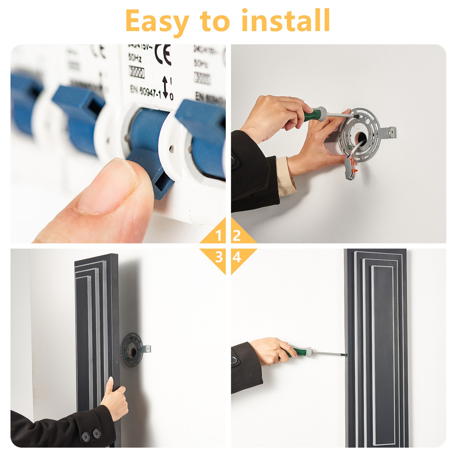 2 Pack 16'' LED Outdoor Wall Light Modern Black 3-Tier Front Door Sconce Fixture