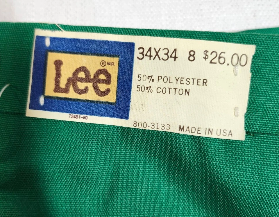 Vintage NWT 1970 1980 Lee Polyester Cotton Green Pants Made In USA New NOS 34x34 - Image 3 of 4