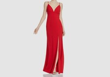 298 Betsy Adam Women's Red Scuba Crepe V-Neck High Slit Gown Dress Size 6