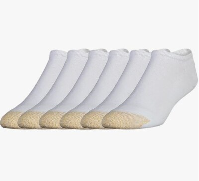GoldToe Men's White Cotton No Show Athletic Sock 6 Pair Shoe Size 12-16