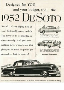 1952 DeSOTO DeSoto Custom 4-door Sedan Automobile Car art Vintage Print Ad
