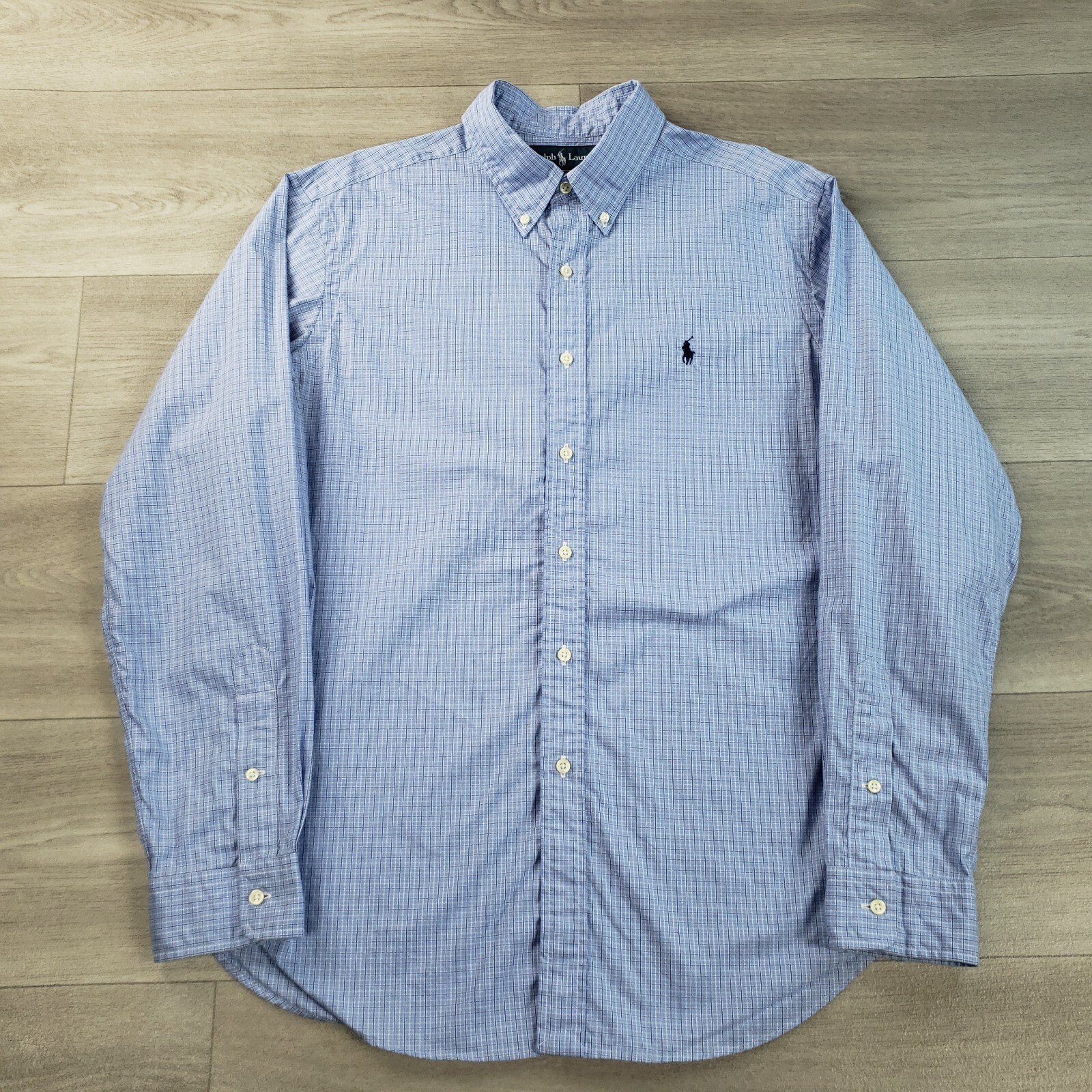 Ralph Lauren camicia abbottonata uomo grande vestibilità classica blu quadri cotone pony vintage