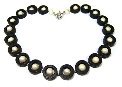 Stylish Freshwater Pearl Lava Circle Shape Gemstone Necklace