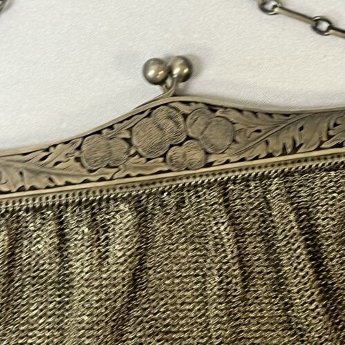 Borsa a mano antica Art Deco marcata .935 argento sterling catena rete 218 g - Foto 3 di 16