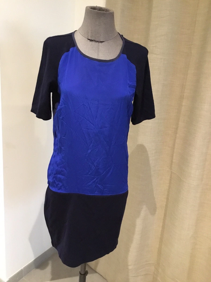 Robe Maje En Soie 100% - Taille 1 (équivalent 34) - Bleu - Longueur 94 Cm - Occasion Très Bon état
