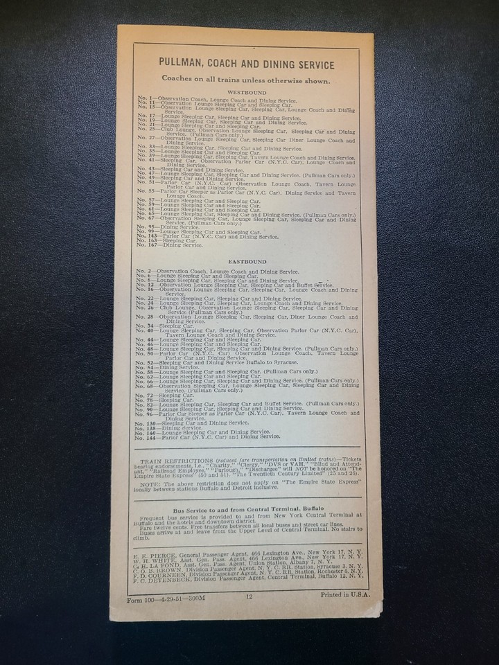 New York Central Timetable NYC To Niagara Falls April 29th 1951 EBay new-york-central-timetable-nyc-to-niagara-falls-april-29th-1951-ebay