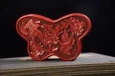 Chinese Lacquerware Hand-carved Exquisite Flower Bird Pattern Butterfly Boxe 04