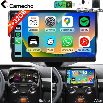DAB+ Android 15 Autoradio Carplay für Toyota Aygo II Citroen C1 Peugeot 108 Kam