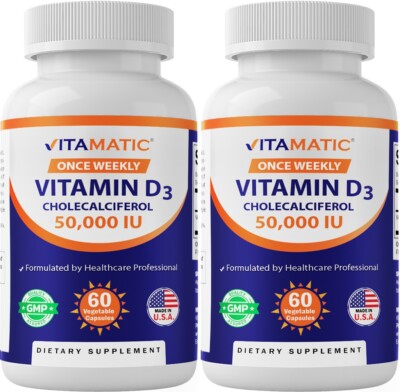2 Pack - Vitamatic Vitamin D3 50,000 IU (as Cholecalciferol) 60 Veggie Capsules