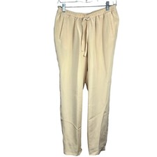 Escada Couture Vintage Cream Tan Elastic Waist Silk Pants EU 36 US 6 Drawstring