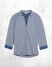Women’s White Stuff Jersey Shirt Cotton Long Sleeve Blue Printed Anne Cotton
