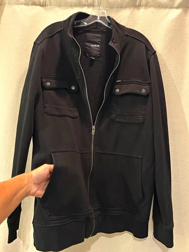 Hurley-Men's Black Full Zip Stand-Up Collar Mid-Length Jacket - Sz L - product listing photo