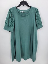 Jane and Delancey Dress Womens Plus 1X Green Puff Eyelet Sleeve Comfy Sheath