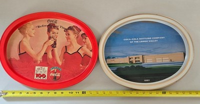 Pair Of Coca-Cola Metal Trays-Anniversaries Of Esso 100 And Lehigh Valley 40Year