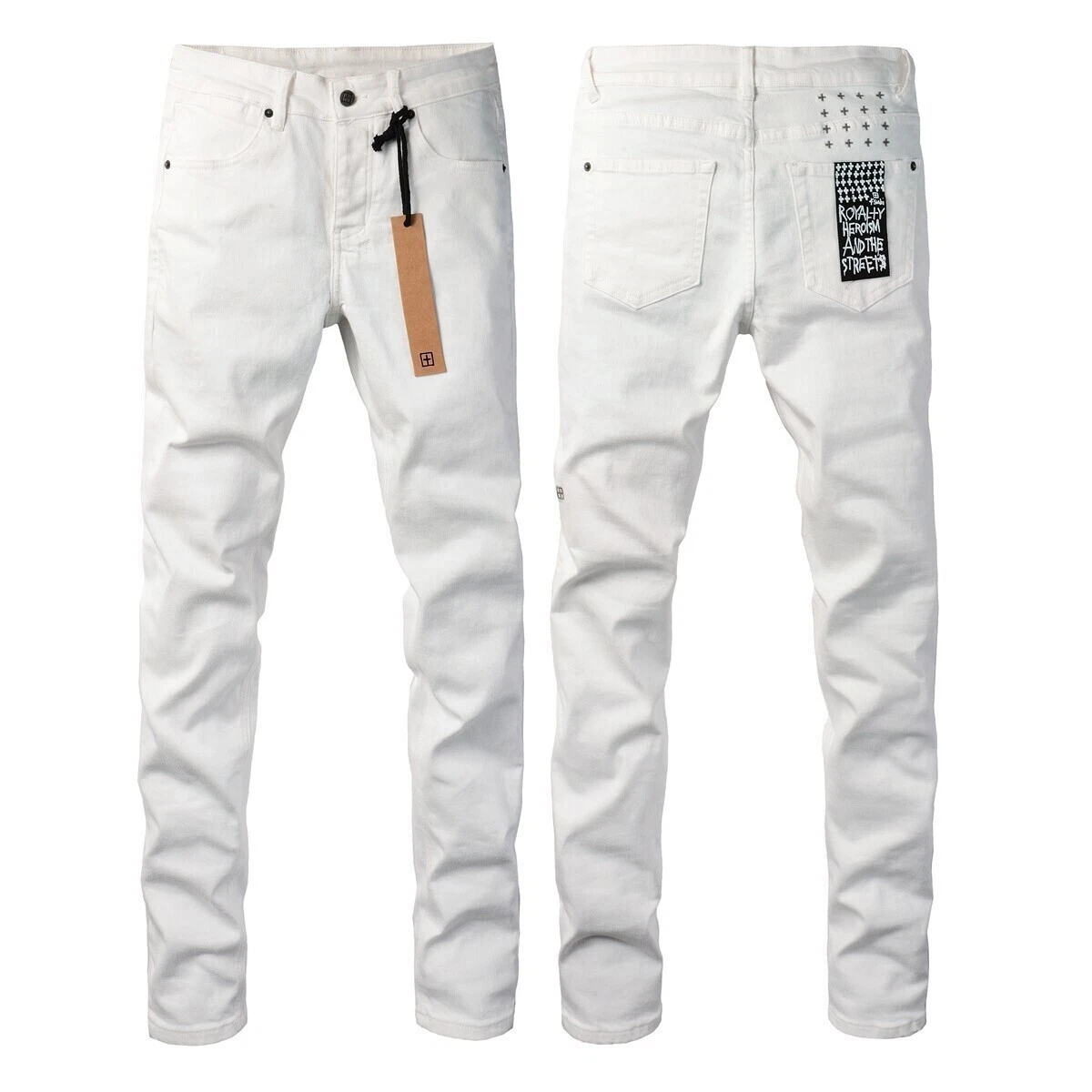 NEW KSUBI Men's Solid White Embroidered Skinny Fit High Street