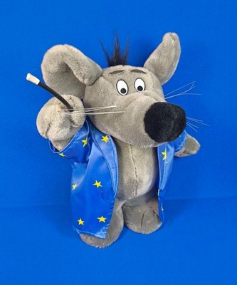 Uli Stein MAUS DIMO ZAUBERER Plüsch grau Mantel Zauberstab stehend 30 cm groß