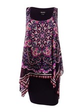 SL Fashions Women's Printed Popover Sheath Dress (6, Storm/Multi)